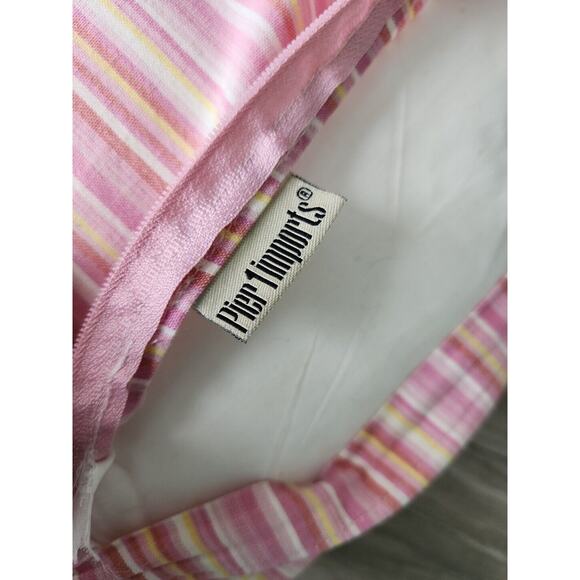 Pier 1 Imports Multicolored Floral Pastel Embroidered Pillow Pink Stripe Back - Picture 12 of 13